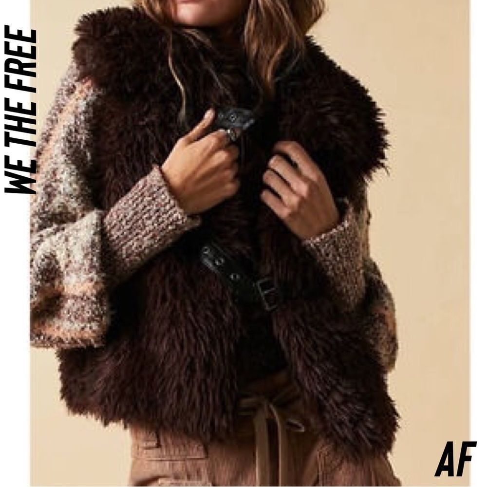 WE THE FREE PADDINGTON FAUX FUR VEST IN BROWN NEW XL